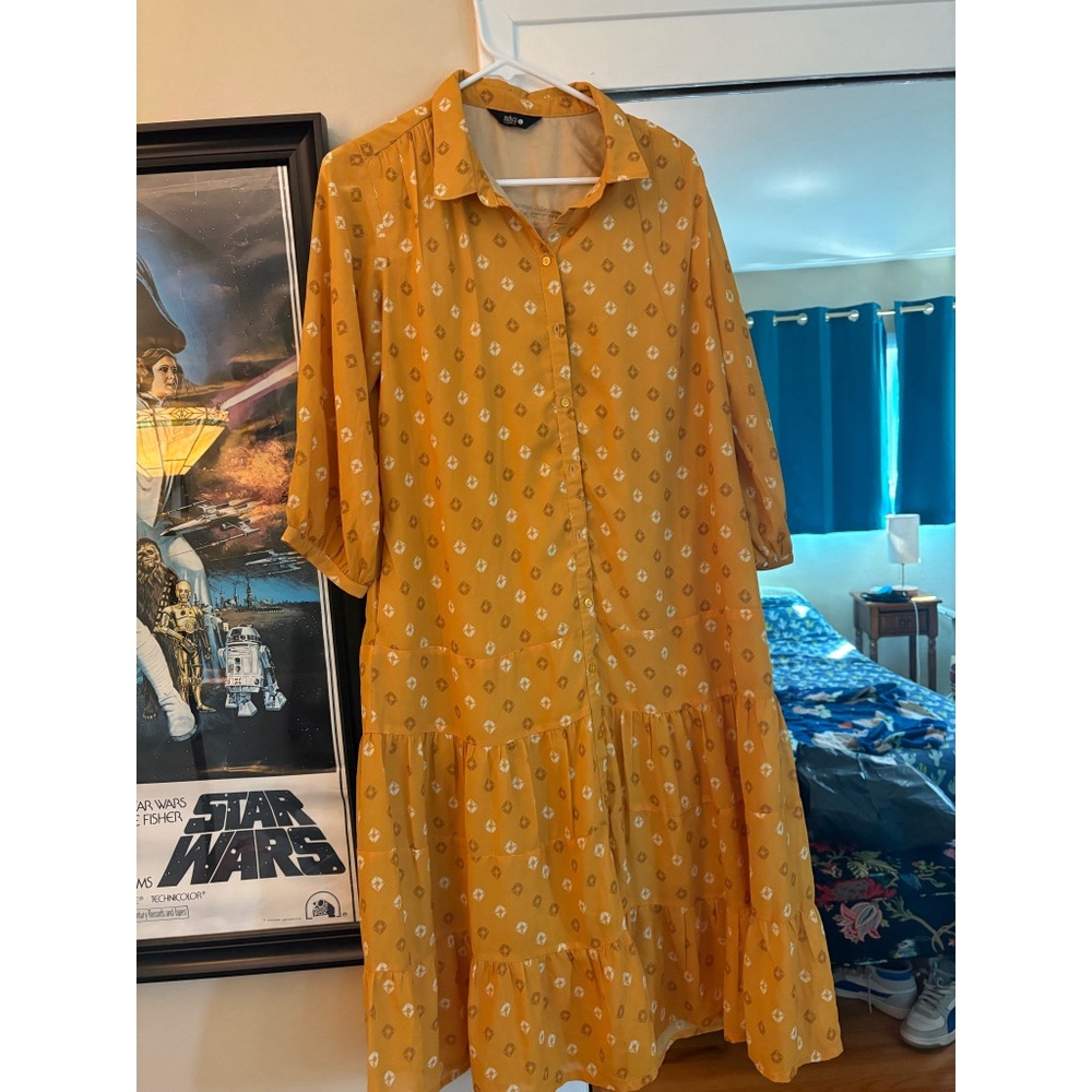 Indo Western Yellow 3/4 Sleeve Midi Dress